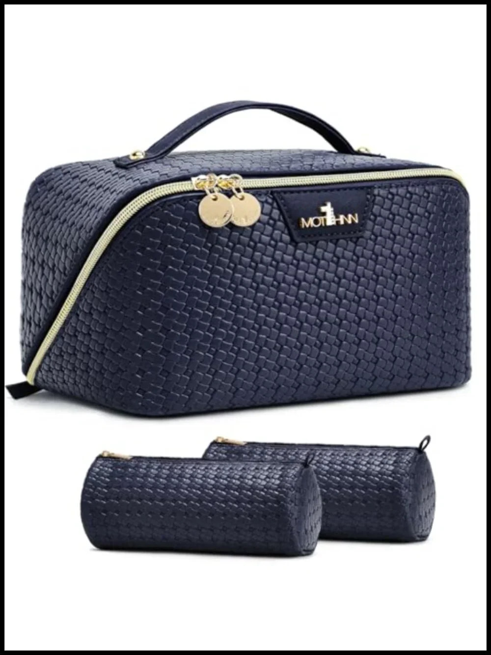 Vegan Leather Travel Makeup Bag 3-Piece Set, Waterproof Toiletry Organizer, Gift